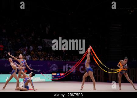 Valencia, Spanien. 25. August 2023. JPN - Japan während der Rhythmischen Gymnastik - Weltmeisterschaften - Gruppen, Gymnastik in Valencia, Spanien, August 25 2023 Credit: Independent Photo Agency/Alamy Live News Stockfoto