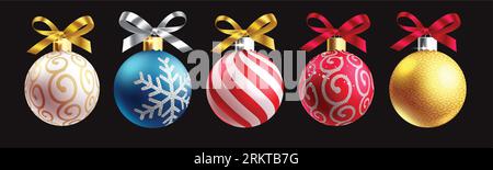Weihnachtskugeln Elemente Vektor-Set-Design. Weihnachtskugeln runde Kugel in Glitzer, glänzende und bunte Elemente Dekoration. Vektorillustration Stock Vektor