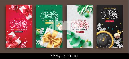 Weihnachtsverkauf Vektor Set Poster Design. Weihnachtsangebot mit Sonderangebot für die Sammlung von Rabattkarten. Vektorillustration Stock Vektor