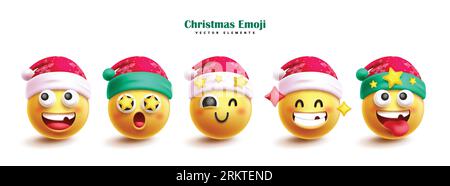 Weihnachtsfiguren Emoji-Vektor-Set-Design. Emojis Charaktere Elemente für die Emoticon-Kollektion der weihnachtssaison. Vektor-Illustration XMAS Stock Vektor