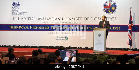 Bildnummer: 58470930  Datum: 14.09.2012  Copyright: imago/Xinhua (120914) -- KUALA LUMPUR, Sept. 14, 2012 (Xinhua) -- Britain s Prince William addresses a luncheon hosted by the British Malaysian Chamber of Commerce in Kuala Lumpur, Malaysia, on Sept. 14, 2012. Prince William and Catherine, Duchess of Cambridge, are on their second stop of a nine-day tour of Southeast Asia and the South Pacific on behalf of Queen Elizabeth II to commemorate her Diamond Jubilee. (Xinhua/Lin Hao) (cl) MALAYSIA-KUALA LUMPUR-PRINCE WILLIAM-KATE-VISIT PUBLICATIONxNOTxINxCHN people Adel Asienreise x0x xdd premiumd 2 Stock Photo