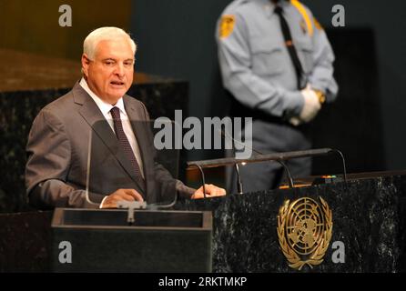 Bildnummer: 58515006  Datum: 25.09.2012  Copyright: imago/Xinhua (120925) -- NEW YORK, Sept. 25, 2012 (Xinhua) -- Ricardo Martinelli Berrocal, president of the Republic of Panama, addresses the 67th session of the UN General Assembly s annual general debate at the UN headquarters in New York, the United States, Sept. 25, 2012. The debate started here on Tuesday. (Xinhua/Wang Lei) UN-NEW YORK-GENERAL ASSEMBLY-ANNUAL DEBATE PUBLICATIONxNOTxINxCHN People Politik UN Vollversammlung Generaldebatte Vereinte Nationen premiumd Aufmacher x0x xax 2012 quer      58515006 Date 25 09 2012 Copyright Imago X Stock Photo