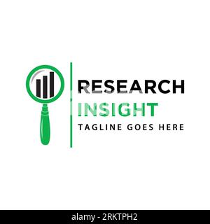 Vektorvorlage für das Logo von Research Insight. Research-Logo mit schlichtem und elegantem Lupensymbol. Stock Vektor