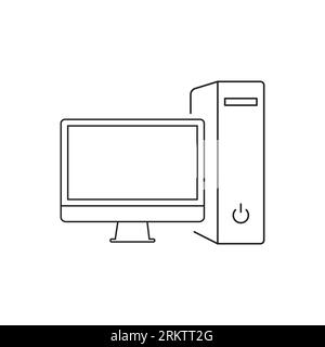 Monitor and system unit icon. Computer isolated on white background. Flat infographics. Vector illustration. Stock Vector