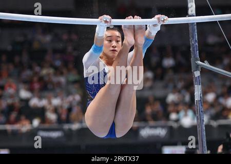 August 25, 2023: Leanne Wong competes on the uneven parallel bars during the Woman's Day 1 of the 2023 U.S. Gymnastics Championships at SAP Arena in San Jose, CA. Kyle Okita/CSM (Credit Image: © Kyle Okita/Cal Sport Media) Credit: Cal Sport Media/Alamy Live News Stock Photo