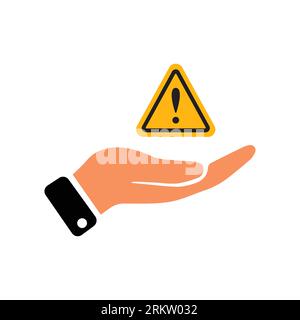 Ausrufezeichen auf dem Handflächenvektorsymbol Stock Vektor