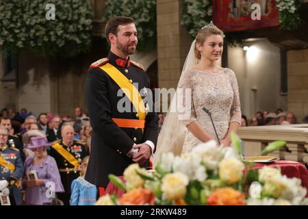 121020 -- LUXEMBOURG, Oct. 20, 2012 Xinhua -- Luxembourg s Hereditary Grand Duke Guillaume L and Princess Stephanie R are seen during their religious wedding at the Cathedral of Our Lady of Luxembourg Oct. 20, 2012. Xinhua/Grand-Ducal Court of Luxembourg/Guy Wolff bxq LUXEMBOURG-HEREDITARY GRAND DUKE-RELIGIOUS WEDDING PUBLICATIONxNOTxINxCHN Stock Photo