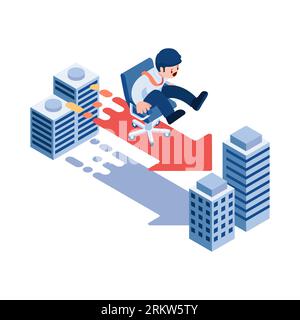 Flat 3d Isometric Businessman Going to The New Job New Office. New Job Offer or New Career Opportunity Concept. Stock Vector