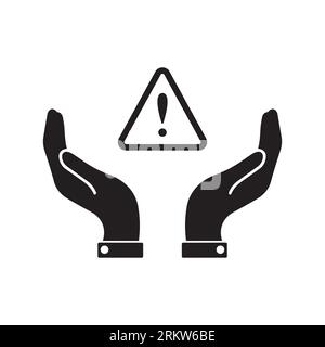 Ausrufezeichen auf dem Handflächenvektorsymbol Stock Vektor