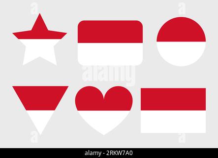 Monaco-Flaggenvektorsymbole Satz von Illustrationen in Form von Herz, Stern, Kreis und Karte. Stock Vektor