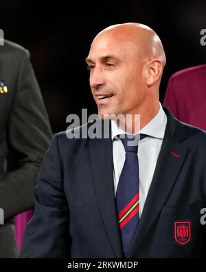 Sydney, Australien. August 2023. Sydney, Australien, 20. August 2023: Luis Manuel Rubiales Béjar, Präsident des Royal Spanish Football Federation, während des Fussballspiels der FIFA Womens World Cup 2023 zwischen Spanien und England im Stadion Australia in Sydney, Australien. (Daniela Porcelli/SPP) Credit: SPP Sport Press Photo. Alamy Live News Stockfoto