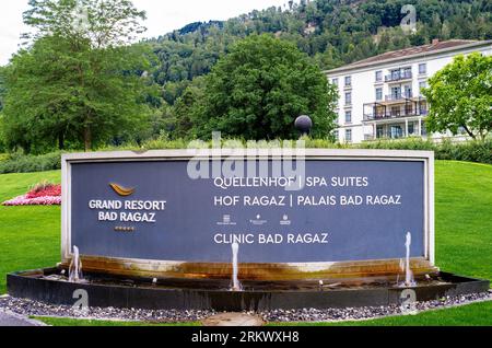 Bad Ragaz, Schweiz - 25. Juli 2023: Grand Resort Bad Ragaz luxuriöses fünf-Sterne-Hotel und Spa. Stockfoto