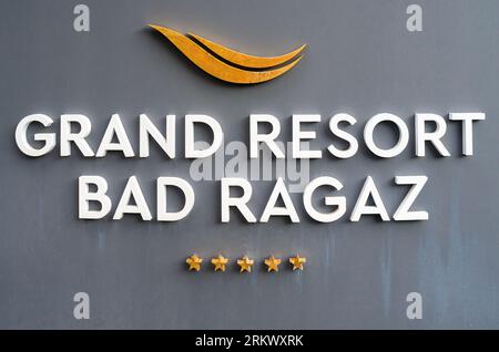 Bad Ragaz, Schweiz - 25. Juli 2023: Grand Resort Bad Ragaz luxuriöses fünf-Sterne-Hotel und Spa. Stockfoto