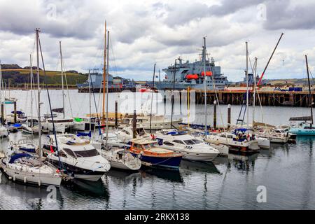 The Naval Dockyard and River Fal pleasure craft pontoons in Falmouth, Cornwall, England, UK Stock Photo