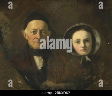 Portrait of Johann Joseph Hermann (1782-1857), father-in law of the artist, with Ida Schwartze, the artist's oldest daughter Unknown date by Johan Georg Schwartze Stock Photo