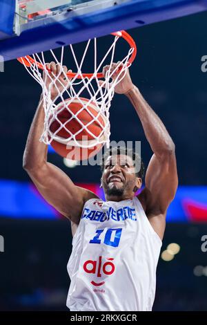 Okinawa, Japan. 26th Aug, 2023. Kenneti Mendes of Cape Verde dunks during the group F first round match between Cape Verde and Georgia at the FIBA World Cup 2023 in Okinawa, Japan, Aug. 26, 2023. Credit: Zhang Xiaoyu/Xinhua/Alamy Live News Stockfoto