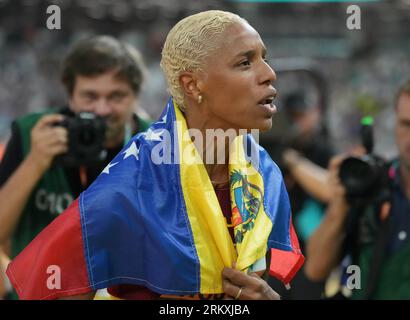 Budapest, Ungarn. 26. August 2023. Yulimar ROJAS von VEN Final TRIPLE JUMP WOMEN während der Leichtathletik-Weltmeisterschaften 2023 am 25. August 2023 in Nemzeti Atletikai Kozpont in Budapest, Ungarn - Foto Laurent Lairys/ABACAPRESS.COM Credit: Abaca Press/Alamy Live News Stockfoto