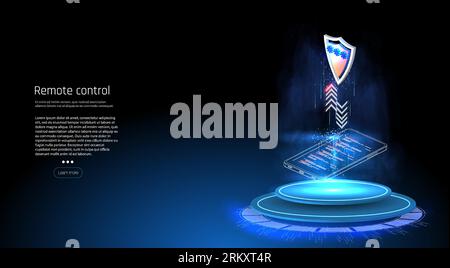 Interface for Smartphone app. Vector Smartphone with digital logo smart home stand at iot icons. Smart phone controls devices of smart home Digital te Stock Vektor