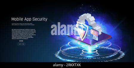 Online-Banking, Login, Schutz, das Konzept einer intelligenten Geldbörse mit einer Zahlungsanwendung flache isometrische Vektorillustration. E-Payment-Bildschirm Stock Vektor