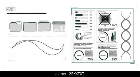 Futuristisches Digitaldisplay für Spiele, hud Tech Future Frame. Infoboxen, moderne digitale Rahmenlayoutvorlagen Set mit modernen Rahmen, Beschreibungen für Stock Vektor