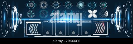 Head-up-Anzeigeelemente für das Web und die App. Futuristische Benutzeroberfläche. Set aus Schwarzweiß-Infografikelementen. Stock Vektor