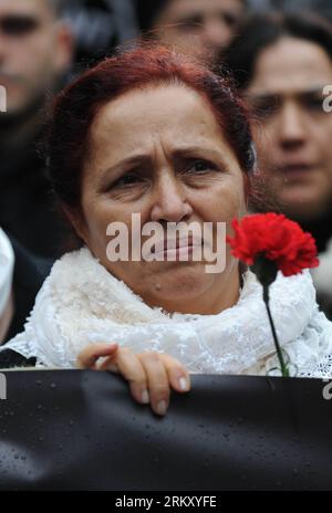 Bildnummer: 59107794  Datum: 19.01.2013  Copyright: imago/Xinhua (130119) -- ISTANBUL, Jan. 19, 2013 (Xinhua) -- Hrant Dink s wife, Rakel Dink, marches in the rain during a memorial rally in the street in front of Dink s office in Istanbul, Turkey, on Jan. 19, 2013. A large number of took to the streets in Turkish cities of Istanbul, Ankara and Izmir Saturday to commemorate Armenian-Turkish journalist Hrant Dink, who was murdered on Jan. 19, 2007. (Xinhua/Ma Yan) (syq) TURKEY-ISTANBUL-ARMENIAN-TURKISH JOURNALIST-HRANT DINK-MEMORIAL PUBLICATIONxNOTxINxCHN Gesellschaft Gedenken Trauer Todestag p Stock Photo