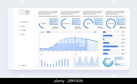 Dashboard, großartiges Design für jeden Standort. Vorlage für geschäftliche Infografiken. Vektor-Illustration. Big Data Concept Dashboard-Benutzeradministratorbereich te Stock Vektor