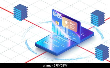 Can use for web banner, infographics, hero images. Flat isometric vector illustration. 3D isometric illustration of database and servers connected wit Stock Vector