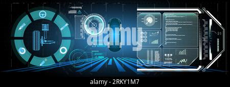 Automotive Steering System infographic diagram showing both types Driving control system without driver assistance Safe driving Vector Futuristic car Stock Vektor