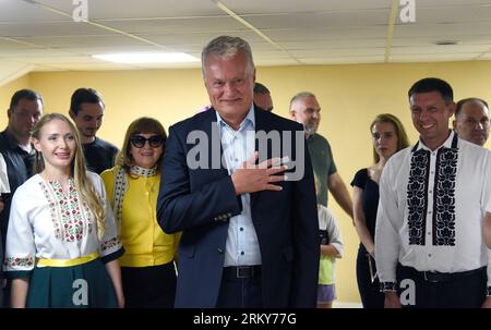 Nicht exklusiv: IRPIN, UKRAINE - 24. AUGUST 2023 - Staatspräsident der Republik Litauen Gitanas Nauseda nimmt an der Eröffnung des Ruta-Kindergartens Teil Stockfoto