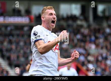 Vitality Stadium, Boscombe, Dorset, UK. 26th Aug, 2023. Premier League Football, AFC Bournemouth versus Tottenham Hotspur; Dejan Kulusevski of Tottenham Hotspur celebrates scoring in 64th minute for 0-2 Credit: Action Plus Sports/Alamy Live News Stock Photo