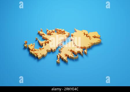 Karte der Falklandinseln in drei Dimensionen. 3D-Abbildung. Stockfoto