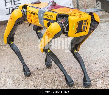 Yverdon-Les-Bains, Vaud, Switzerland. 26th Aug, 2023. Yverdon-Les-Bains Switzerland, 08/26/2023: The Boston Dynamics robot presented during Numerik Games Festival. Numerik Games Festival took place in the town of Yverdon-Les-Bains which is located on the shores of Lake NeuchÃ¢tel (Credit Image: © Eric Dubost/ZUMA Press Wire) EDITORIAL USAGE ONLY! Not for Commercial USAGE! Stock Photo