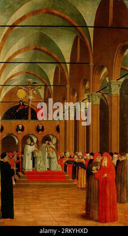 Szene aus dem Leben des hl. Vinzenz Ferrer: Der Heilige bekehrt und tauft Sarazenen und Juden von Agnolo degli Erri Stockfoto