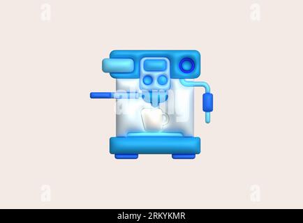 3D-Illustration Kaffeemaschine für die Zubereitung von Kaffee Cappuccino und Espresso. Stock Vektor