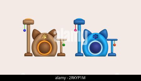 3D-Illustrationsbett für ein Haustier, einen Hund oder eine Katze. Niedliche Betten für Ihre Lieblings-Haustiere, Korb zum Ausruhen. Minimalistischer Stil. Stock Vektor