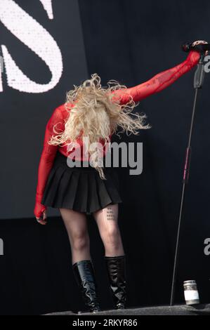 Portsmouth, Vereinigtes Königreich. 26. August 2023. Pale Waves spielt live auf dem Siegerfestival 2023. Cristina Massei/Alamy Live News Stockfoto