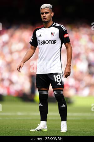 Fulham's Andreas Pereira during the Premier League match at the Emirates Stadium, London. Picture date: Saturday August 26, 2023. Stock Photo