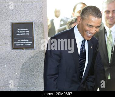 Bildnummer: 59347662  Datum: 13.03.2013  Copyright: imago/Xinhua (130313) -- WASHINGTON D.C., March 13, 2013 (Xinhua) -- U.S. President Barack Obama smiles as he leaves after meeting with the House Republican Conference on Capitol Hill in Washington D.C., capital of the United States, March 13, 2013. (Xinhua/Zhang Jun) US-WASHINGTON-POLITICS-OBAMA-GOP-MEETING PUBLICATIONxNOTxINxCHN Politik People US USA x0x xdd premiumd 2013 quer      59347662 Date 13 03 2013 Copyright Imago XINHUA  Washington D C March 13 2013 XINHUA U S President Barack Obama Smiles As he Leaves After Meeting With The House Stockfoto