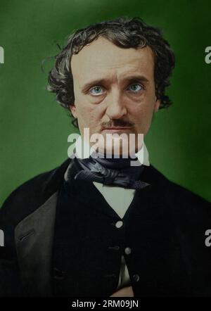 Porträt von Edgar Allan Poe, um 1849. Bitte beachten Sie, dass das Gesicht digital verbessert wurde, um den Augen Klarheit und Textur zu verleihen. Nein Stockfoto