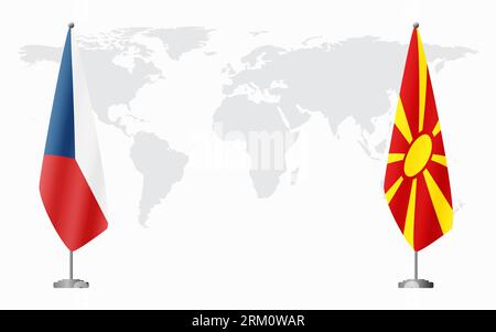 Czech Republic and Northern Macedonia flags for official meeting against background of world map. Stock Vector