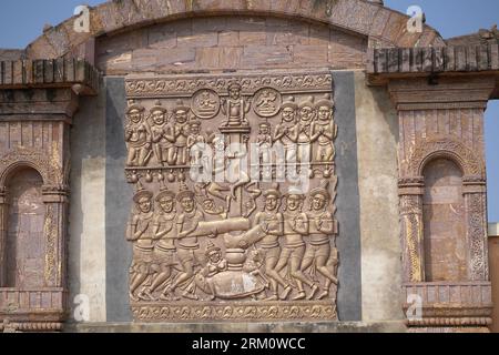 The sculptures on walls of ancient temple, hindu buddhist culture Stock Photo