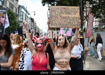 London, England, UK. 26th Aug, 2023. Protesters take part in the demonstration. Animal rights groups from around the country marched from Marble Arch to Parliament Square in support of animal welfare. (Credit Image: © Thomas Krych/ZUMA Press Wire) EDITORIAL USAGE ONLY! Not for Commercial USAGE! Credit: ZUMA Press, Inc./Alamy Live News Stock Photo