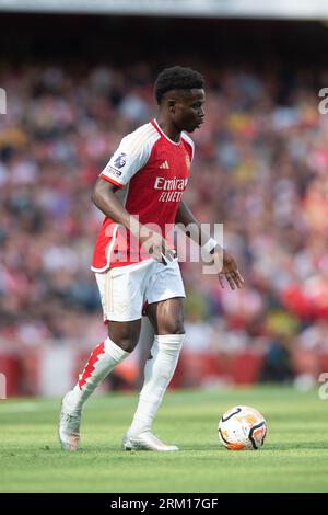 Emirates Stadium, London, Großbritannien. 26. August 2023. Premier League Football, Arsenal versus Fulham; Bukayo Saka von Arsenal Credit: Action Plus Sports/Alamy Live News Stockfoto