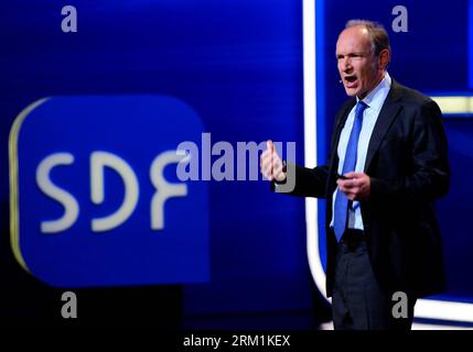 130502 -- SEOUL, May 2, 2013 Xinhua -- Tim Berners-Lee, inventor of the World Wide Web, speaks during his keynote address at the Seoul Digital Forum 2013 in Seoul, South Korea, May 2, 2013. The two-day Seoul Digital Forum, an annual technology forum, held here Thursday. Xinhua/Seoul Digital Forumaxy SOUTH KOREA-SEOUL-2013 SEOUL DIGITAL FORUM PUBLICATIONxNOTxINxCHN Stock Photo