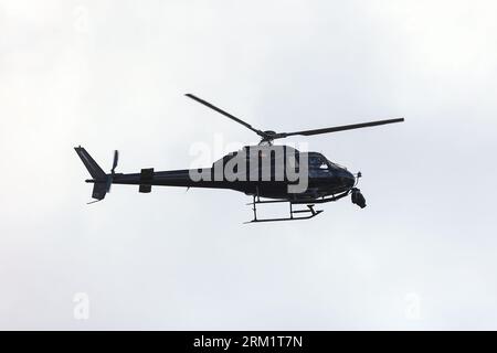 GER, Deutschland Tour, Stage 3, Arnsberg - Essen. 26.08.2023. Fernsehproduktion Helicopter kreist über dem Rennen in Essen. Quelle: NewsNRW / Alamy Live News Stockfoto