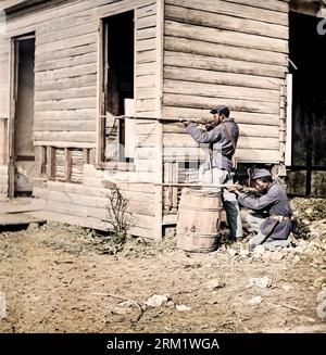 Dutch Gap, Virginia. Picket Station farbiger Truppen in der Nähe des Dutch Gap Kanals im Jahr 1864. Der Bau des Kanals wurde von den Unionstruppen während der initiiert Stockfoto