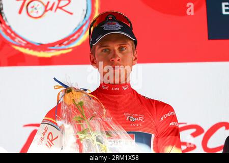 GER, Deutschland Tour, Stage 3, Arnsberg - Essen. 26.08.2023. Van Wilder, Ilan (Soudal Quick-Step), Generalanführer nach Stufe 3. Quelle: NewsNRW / Alamy Live News Stockfoto