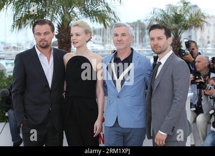 Bildnummer: 59648468  Datum: 15.05.2013  Copyright: imago/Xinhua (130515) -- CANNES, May 15, 2012 (Xinhua) -- (R to L) U.S. actor Tobey Maguire, Australian director Baz Luhrmann, British actress Carey Mulligan and U.S. actor Leonardo DiCaprio pose during the photocall for Australian film The Great Gatsby at the 66th Cannes Film Festival in Cannes, southern France, May 15, 2013. (Xinhua/Gao Jing) FRANCE-CANNES-FILM FESTIVAL-THE GREAT GATSBY PUBLICATIONxNOTxINxCHN Entertainment people xas x0x 2013 quer premiumd  Di Caprio     59648468 Date 15 05 2013 Copyright Imago XINHUA  Cannes May 15 2012 XI Stock Photo