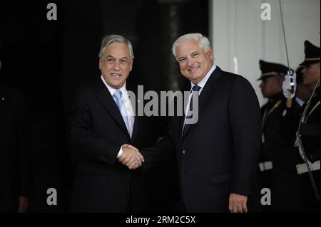 Bildnummer: 59781726  Datum: 05.06.2013  Copyright: imago/Xinhua PANAMA CITY, June 5, 2013 - Panamanian President Ricardo Martinelli (R) shakes hands with Chilean President Sebastian Pineira (L) during the official visit of the Chilean leader in Panama City, capital of Panama, on June 5, 2013. Pineira, who is in Panama for a one-day official visit, held talks with his Panemanian counterpart on Wendsday. (Xinhua/Mauricio Valenzuela) (mv) (da) (ce) PANAMA-PANAMA CITY-CHILE-POLITICS-VISIT PUBLICATIONxNOTxINxCHN people Politik premiumd x0x xmb 2013 quer     59781726 Date 05 06 2013 Copyright Imago Stock Photo